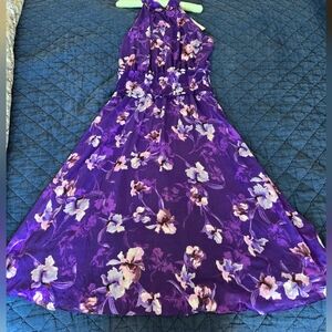 WHBM Purple floral burnout midi halter dress. Size 10. Never worn
